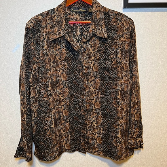 Brown Snake Print Button-Up Blouse - Picture 1 of 6